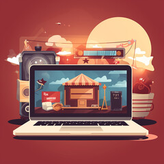 video marketing flat illustration of website with an icon and an icon of a video. Generative ai