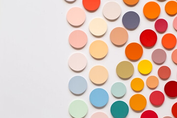 Circle shape of colorful papers for Background texture. Minimal geometric shapes background in pastel pink, blue, white, purple, orange, yellow and green colors. Generative AI.