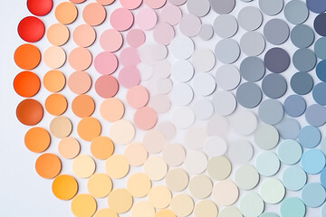 Circle shape of colorful papers for Background texture. Minimal geometric shapes background in pastel pink, blue, white, purple, orange, yellow and green colors. Generative AI.