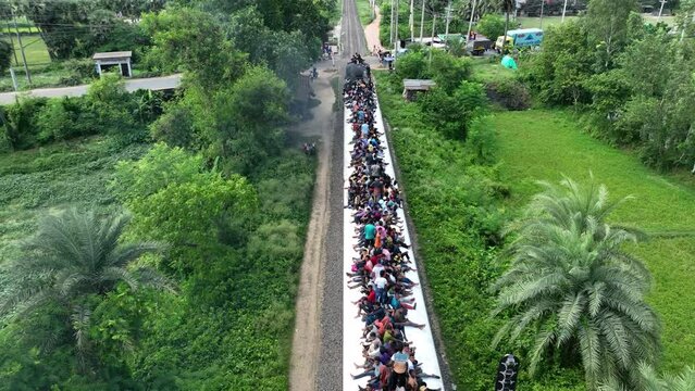 Overcrowded commuter train in Bangladesh during Eid festival