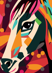 Digital illustration of a horse head in a vibrant abstract art style