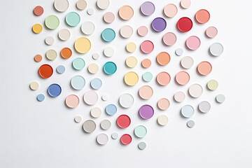 Circle shape of colorful papers for Background texture. Minimal geometric shapes background in pastel pink, blue, white, purple, orange, yellow and green colors. Generative AI.