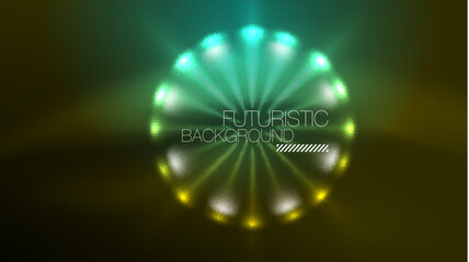 Neon glowing circles, magic energy space light concept, abstract background wallpaper design