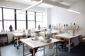 Fototapeta na wymiar sewing studio, with industrial light fixtures and sleek furniture, created with generative ai