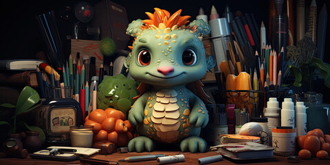 Back to school. Animal. Dinosaur. hand drawn style, educational theme. Cute characters. Generative AI illustration.