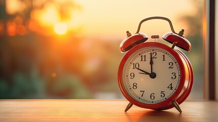 An alarm clock showing an early morning hour, symbolizing school routine and discipline. Generative AI.