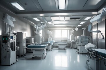 Fototapeta premium ventilation and exhaust system in hospital operating room, with surgical lasers and instruments visible, created with generative ai