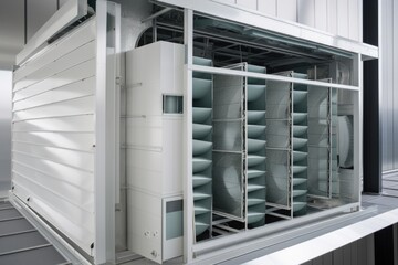 ventilation and exhaust system with motorized louvers for energy efficiency, created with generative ai