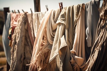 close-up of freshly washed and dried clothes, with the wind blowing through them, created with generative ai