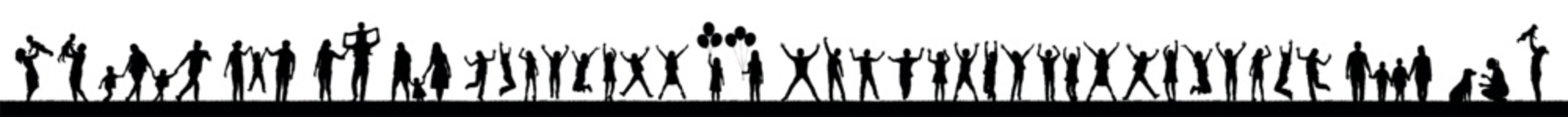 Group people family adult and kids outdoor activities vector silhouette set.	
