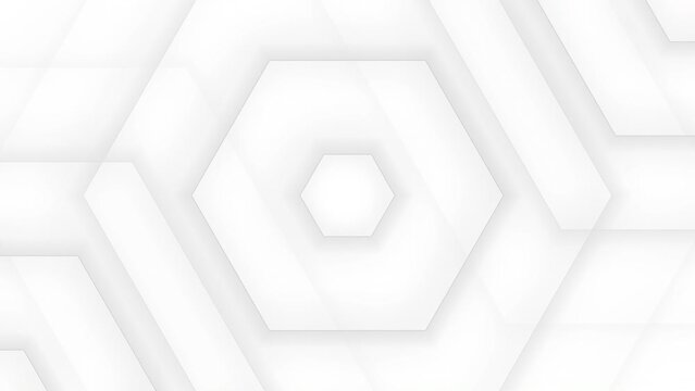 Bright white geometric background with hexagon shape motion design. Seamless looping animation