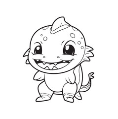 Cute Baby Dinosaur Character, line art. Coloring page for kids and adults, cartoonish, cute.