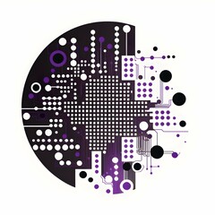 a round icon of a generative adversarial network flat design modern design simple shapes black and purple white background 