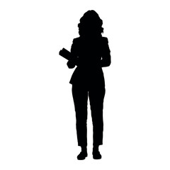 Woman holding books vector black silhouette.