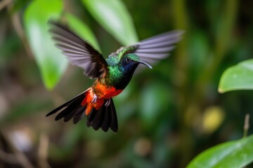 hummingbird taking its first flight, flapping its wings and hovering, created with generative ai