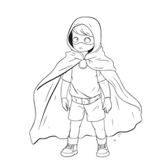 Cute Kid Super hero coloring page. cartoon vector art and illustration, line art, wall mural