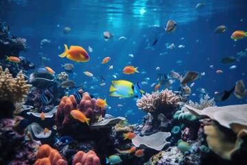 diverse range of colorful tropical fish swimming in coral reef, created with generative ai