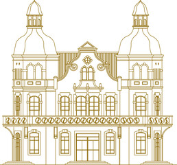 Fototapeta premium Vector sketch illustration of classic vintage old colonial building architectural design for office administrative services