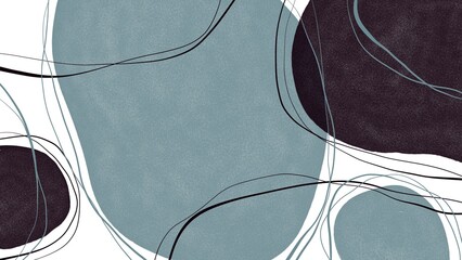 Abstract drawn pastel blue and dark purple chaotic spots with lines.