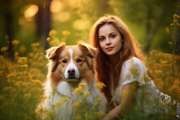 Here&rsquo;s a more focused description for a portrait of a woman with a dog: