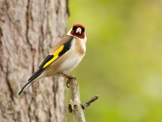 Beautiful colorful goldfinch perched on a branch - obrazy, fototapety, plakaty