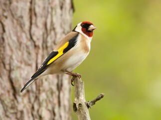 Beautiful colorful goldfinch perched on a branch
