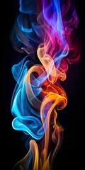 AI generated illustration of vibrant colored smoke swirls against a dark background