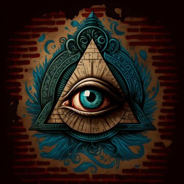 Illuminati symbol with an eye 100 question mark flying around gravity falls style 