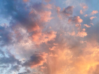 Beautiful sky with cloud before sunset, disturbing dramatic sunset. High quality photo
