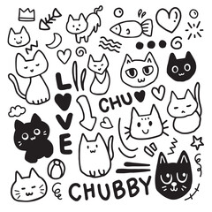 Set of doodle cute cat handdrawn for element and background