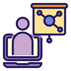 Online learning icon, flat outline icon style