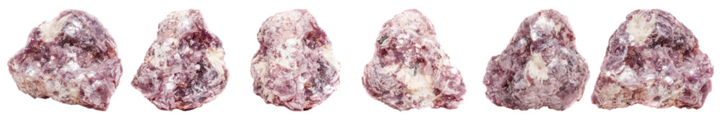 Macro mineral stone Lepidolite on a white transparent background close-up