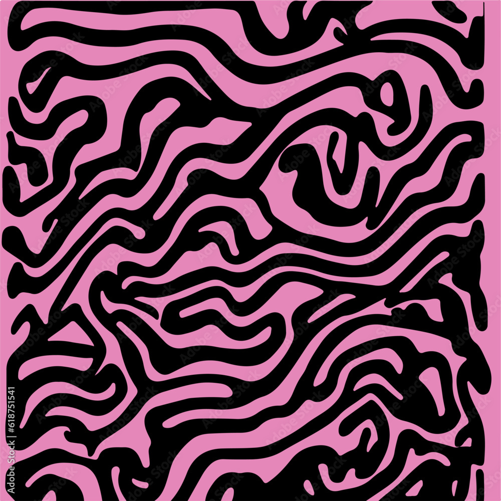 Poster abstract psychedelic black and purple backround with melting geometric shapes and lines in retro hip