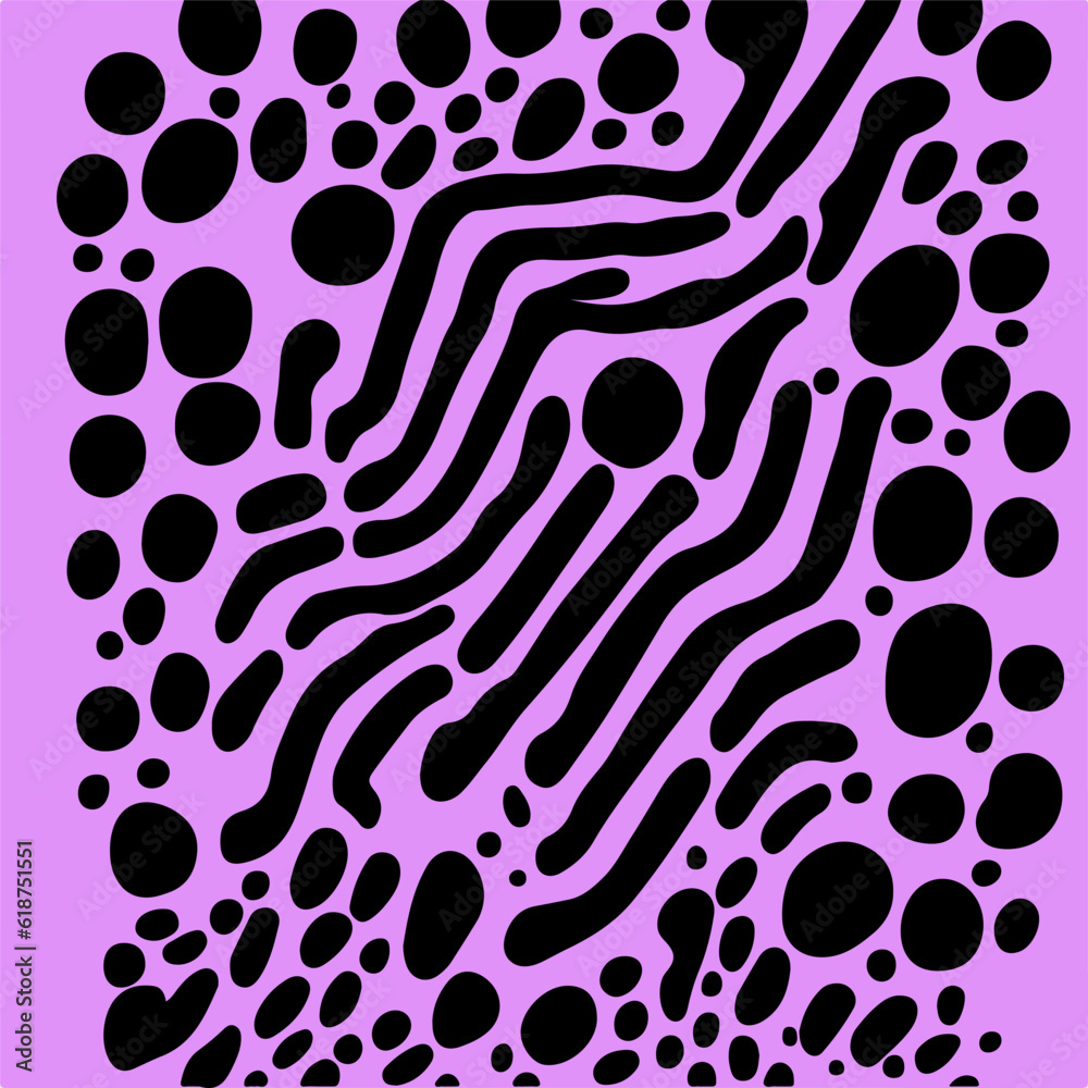 Poster abstract psychedelic black and purple backround with melting geometric shapes and lines in retro hip