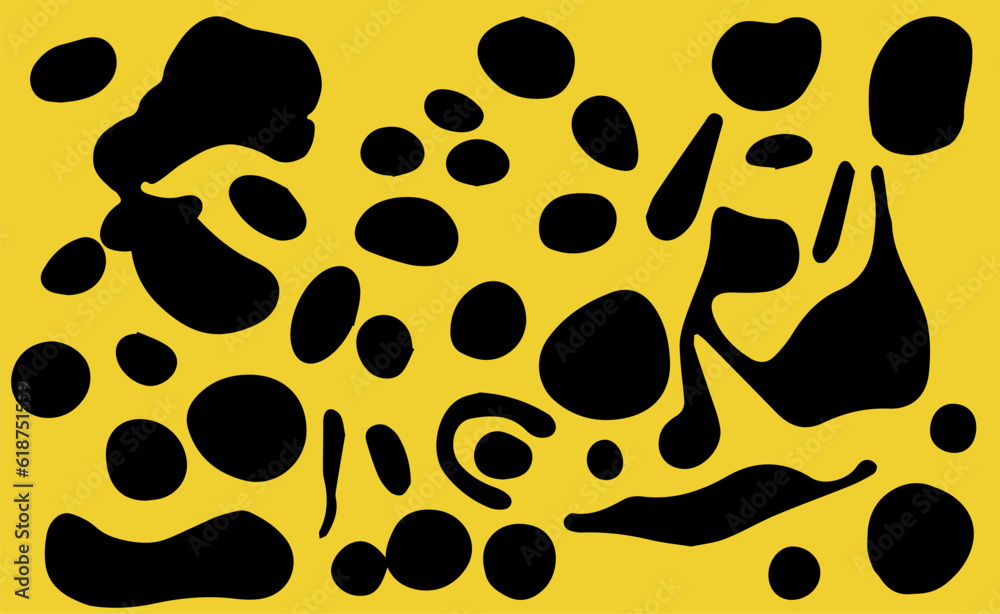 Aufkleber Acid psychedelic black and yellow print with abstract melting blobs in retro hippie style.