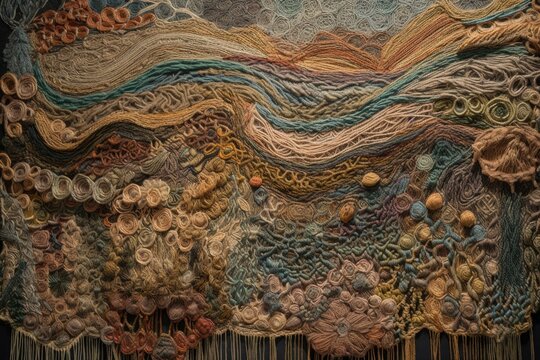 woven tapestry with intricate pattern and textures, created with generative ai