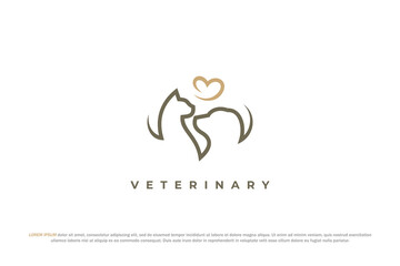 logo pet veterinary animal dog cat love care line art