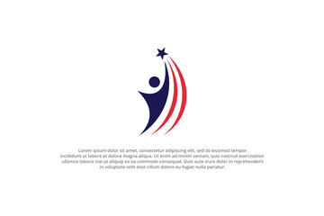 logo abstract human reaching star usa flag