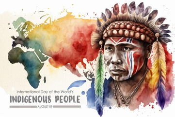 the head of the indigenous person in watercolor style for International Day of the World's Indigenous People