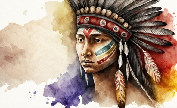 the head of the indigenous person in watercolor style for International Day of the World's Indigenous People