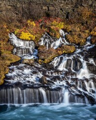 Autumn along the Hraunfossar Waterfall