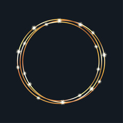 Beautiful gold decor element with bright glow. Isolated vector. Maximum beautiful on dark background. Expensive , bright background. Abstract element will fit in any holiday design and not only.