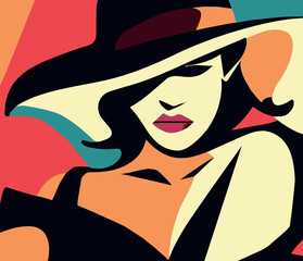 Vector illustration of a woman wearing a fashionable hat.