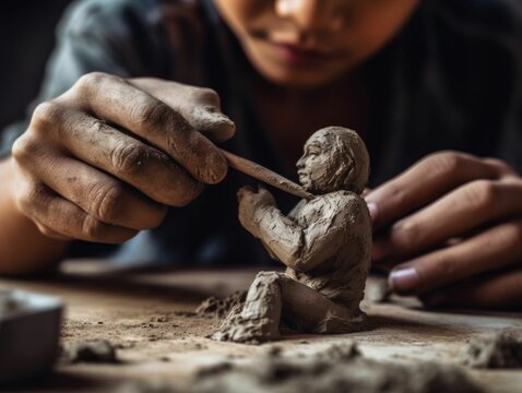 Female artisan creating a ceramic work of art - Ai generated