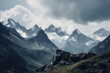 Fototapeta premium majestic mountain range with snowcapped peaks and glaciers visible, created with generative ai