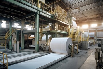 pulp and paper plant, with machinery producing high-quality paper products, created with generative ai - obrazy, fototapety, plakaty
