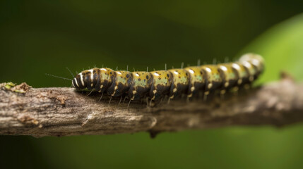 Close-up of caterpillar crawling on a branch