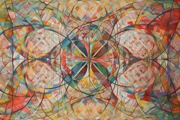 abstract artwork featuring intricate rotational pattern with interwoven symmetrical shapes, created with generative ai