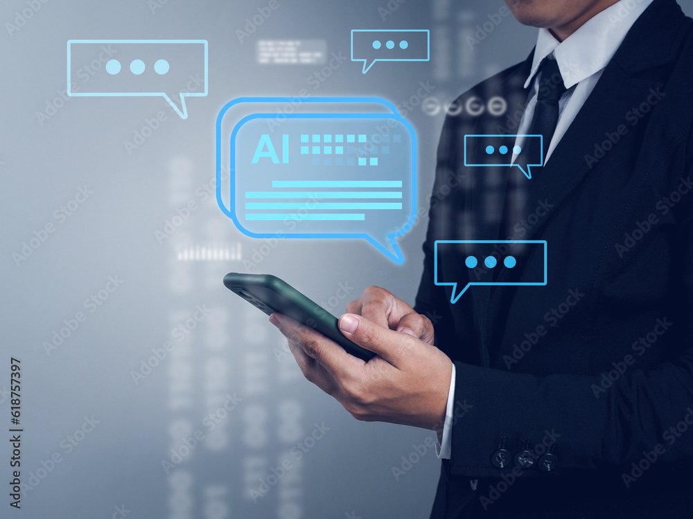 Wall mural ai chat, business people using technology to connect chat via artificial intelligence helper for ana