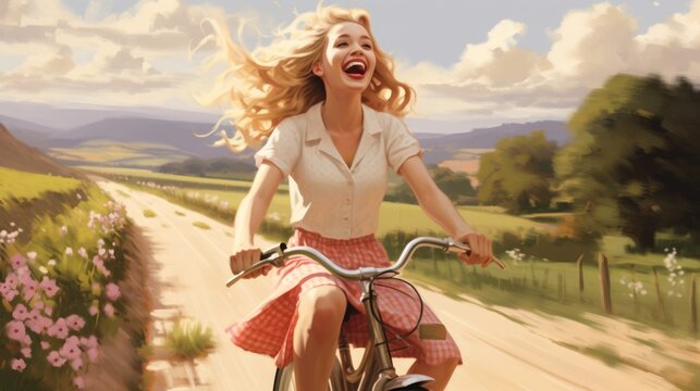  playful image of a young woman on a bike